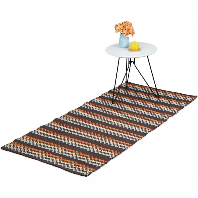 Relaxdays vloerkleed - boho-stijl - tapijt - zigzag - handgeweven - chill mat - katoen - 70 x 140 cm bruin