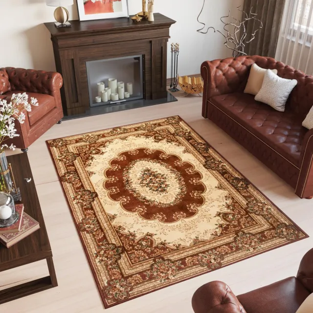 Tapiso Yesemek Vloerkleed Bruin Creme Klassiek Vintage Medaillon Frame Design Woonkamer Slaapkamer Tapijt Bruin Beige