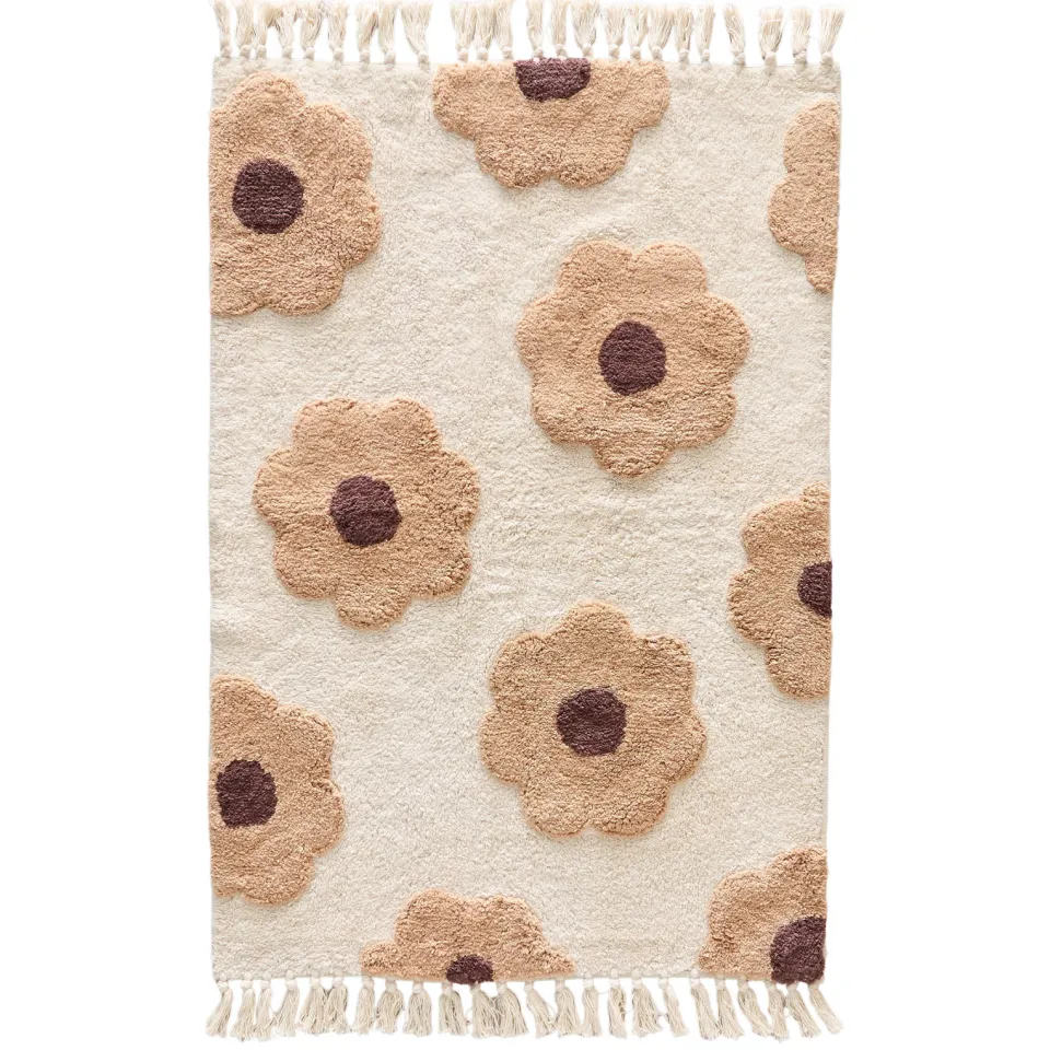 NOUS Kids Amelie kindervloerkleed zand Zand/off white/ donkerbruin