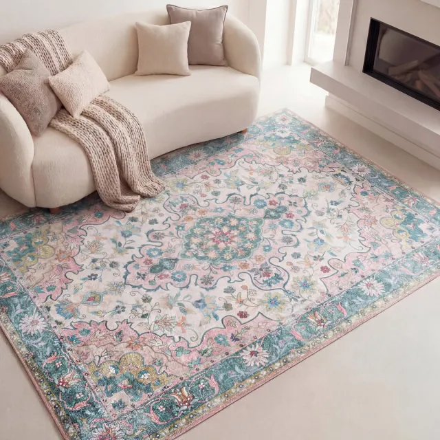 Fraai Vintage vloerkleed - Lily Oriental Blauw/Roze | Fleurig - 140x200cm