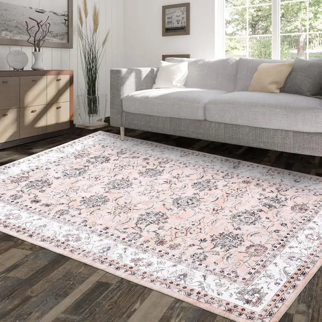 Triumpunpre Vintage Vloerkleed - Wasbaar Antislip Medaillon Motief - Roze - 140x200 cm
