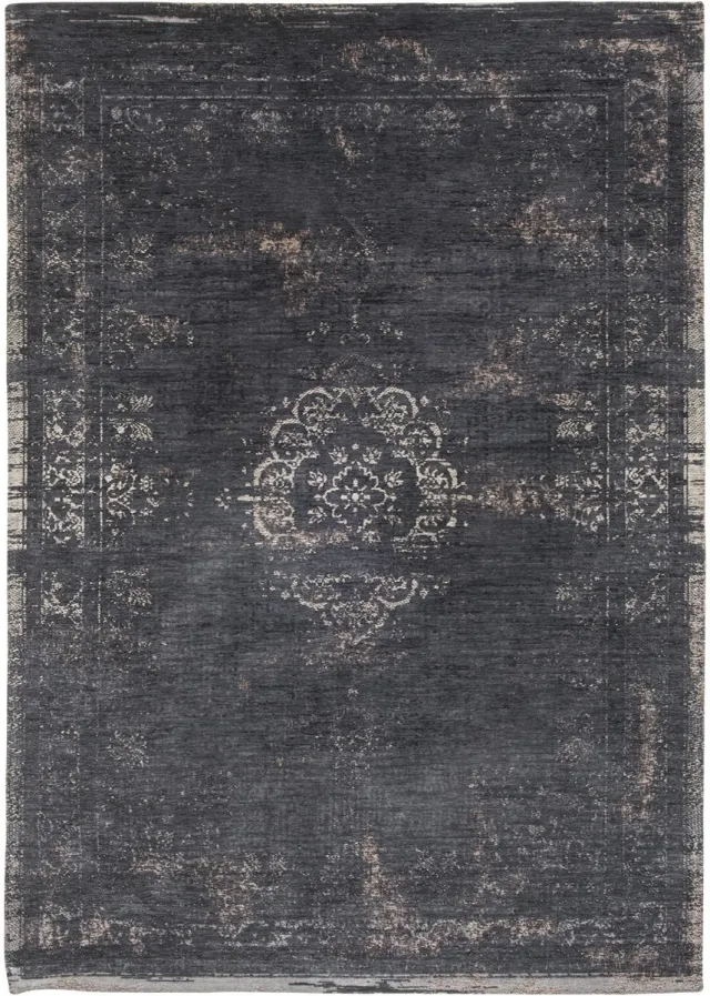 Louis de Poortere Wasbaar Binnen & Buiten Vloerkleed - 170 x 240 cm - Louis De Poortere Medallion Mineral Black - Laagpolig Tapijt - Gerecycled PET - Made in Belgium - Circulair Zwart
