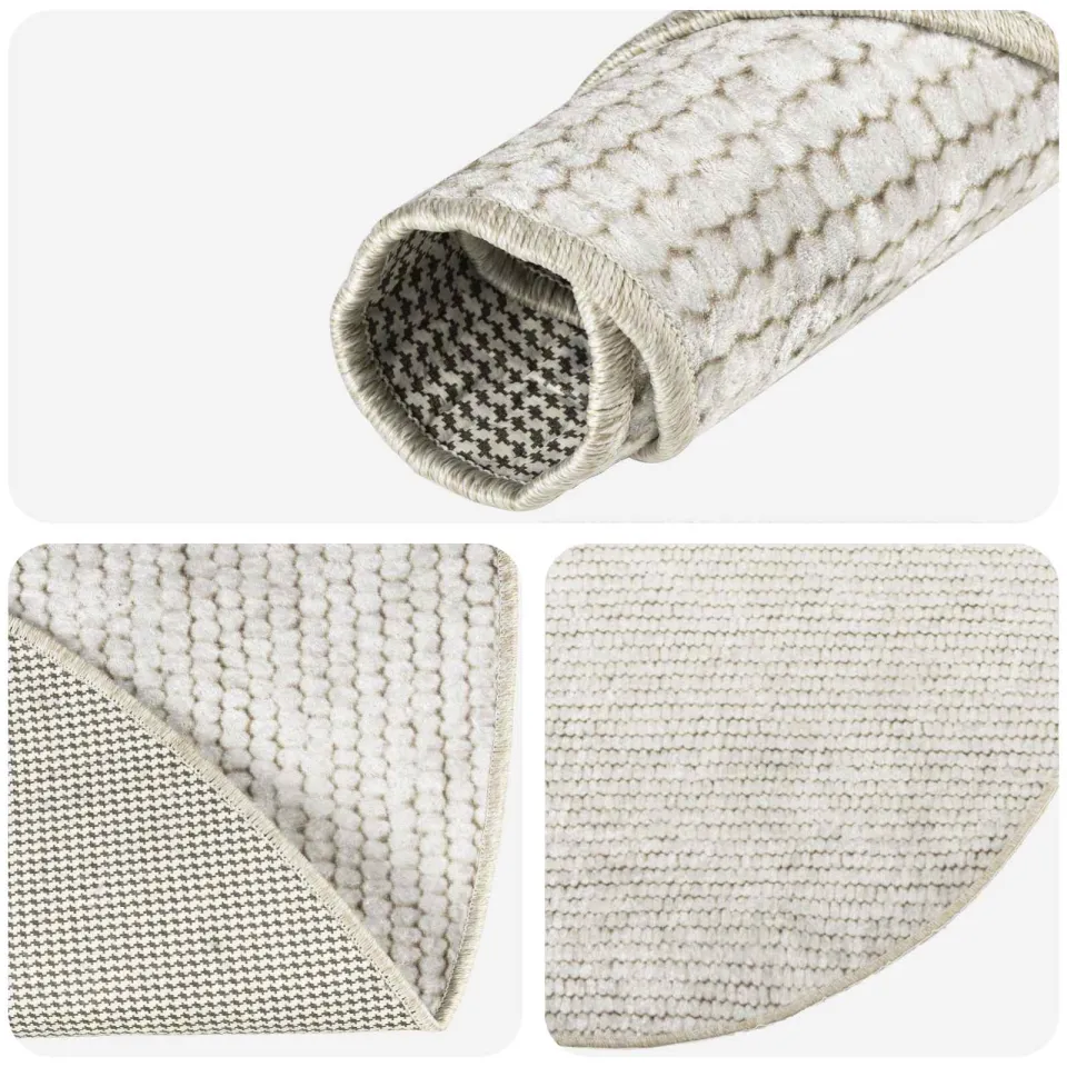 vidaXL Vloerkleed Crèmekleurig Ø 120 cm 100% Polyester 3 mm Wasbaar, foto 3