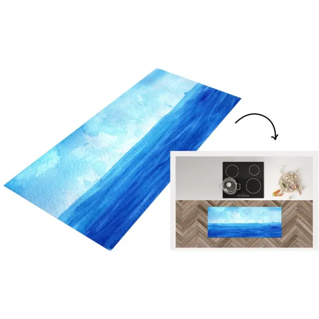 KitchenYeah Keukenloper - Loper keuken - Zee - Waterverf - Lucht - Keukenloper vinyl Multicolor