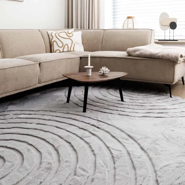 Tapeso Fluffy vloerkleed rond - Carvy lichtgrijs 230