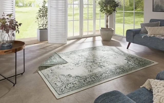 flycarpets Omkeerbaar Buitenkleed / Vloerkleed - Borbon - Groen / Creme - Laagpolig Tuintapijt / Buitentapijt / Tuinkleed - 200x290 cm