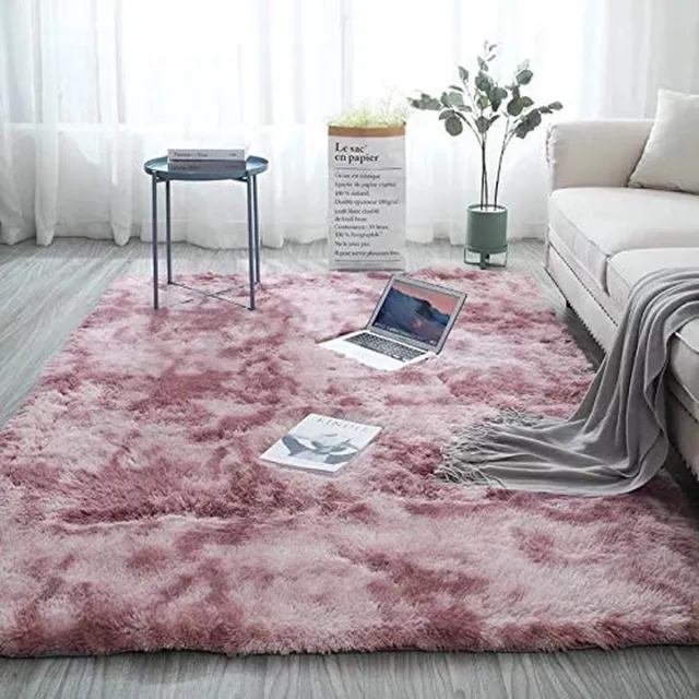 Pauwer pluche, pluizige tapijten, zacht pluizig tapijt, antislip vloerkleden, dik vloertapijt, mat voor woonkamer, slaapkamer (roze, 160 x 200 cm)