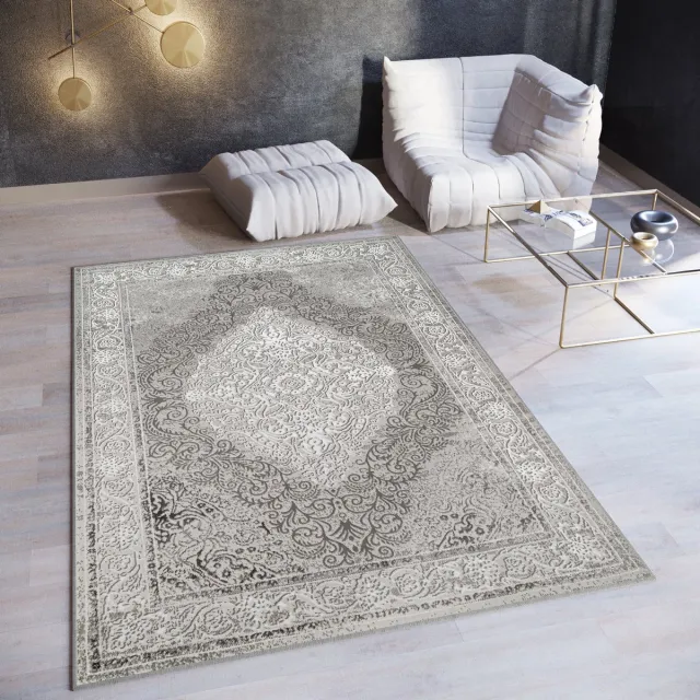 Tapiso Ares Vloerkleed Grijs Laagpolig Oriental Woonkamer Frame Tapijt Maat- 160x220
