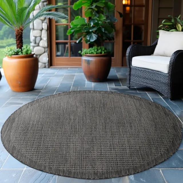 Muratap Tapijtenloods Solid Binnen en Buiten - Rond Vloerkleed - Indoor & Outdoor - Laagpolig Effen - Zwart- 160 CM ROND