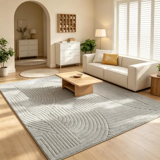 MODENUIT Vloerkleed – Geometrisch Reliëf – 230 x 160 cm – Polyester en Katoen – Grijs – Antislip Voor Binnen