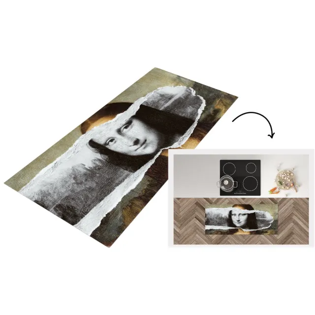 KitchenYeah Keukenloper - Loper keuken - Mona Lisa - Da Vinci - Zwart - Wit - Keukenloper vinyl Multicolor