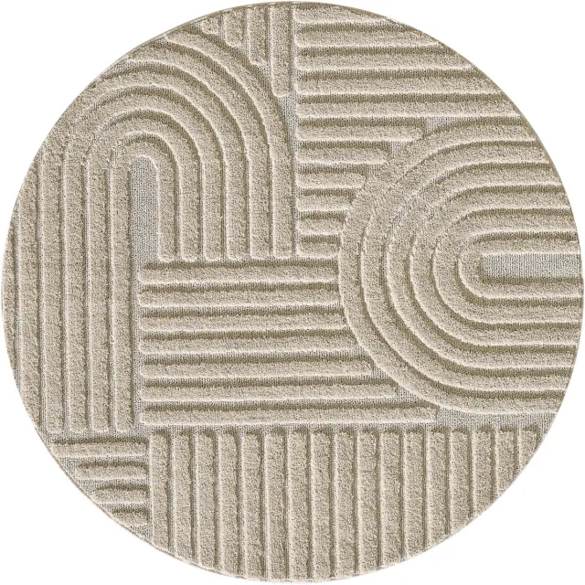 Muratap Japandi ART - Rond Vloerkleed Boho - Scandinavisch - Laagpolig Effen - Beige- 120 CM Ø