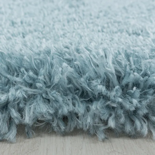 Ayyildiz Hoogpolig vloerkleed, effen kleur - effen blauw, vloerkleed voor de woonkamer, jute achterkant, afmeting: 80 cm rond