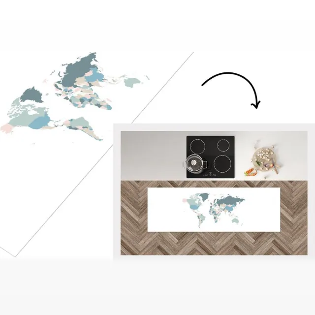 KitchenYeah Keukenloper - Loper keuken - Wereldkaart - Pastel - Minimalisme - Keukenloper vinyl Multicolor