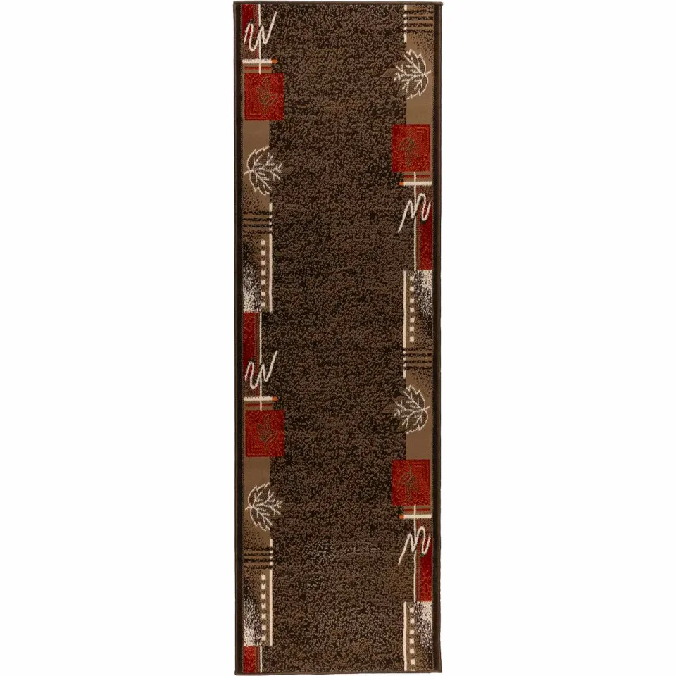 vidaXL Tapijtloper FLORNES Geweven Bruin Bladeren 80 x 200 cm PP 7 mm