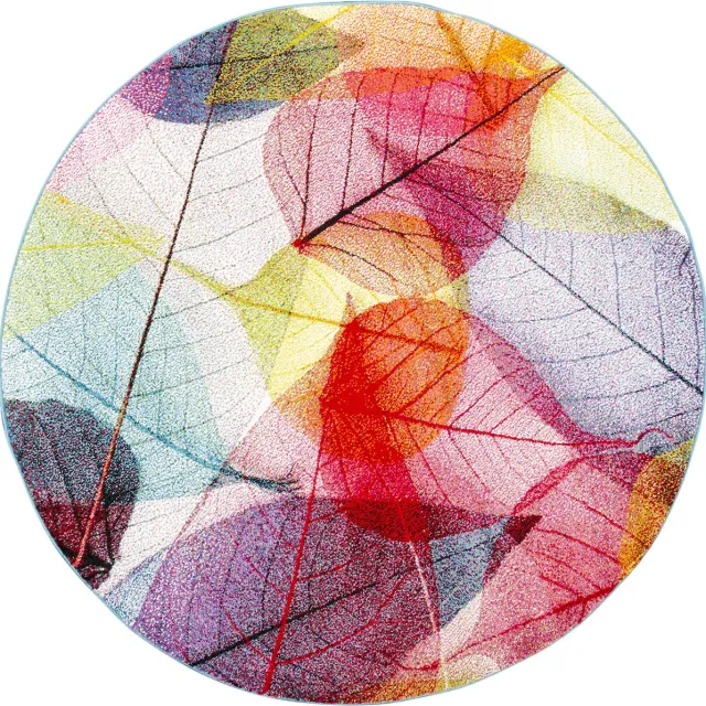 Pergamon Vloerkleed Designer Faro Tropisch Kleurrijke Bladeren Rond Mulit
