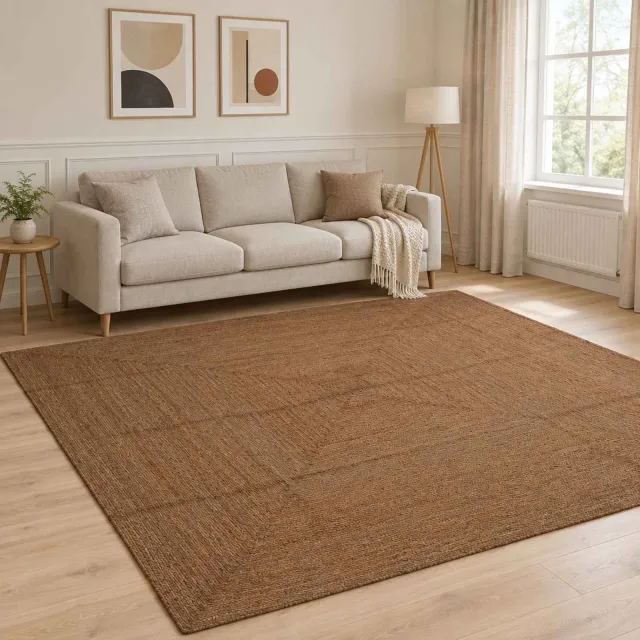 vidaXL Gebied Tapijt Grijs 300 x 300 cm Jute, foto 2