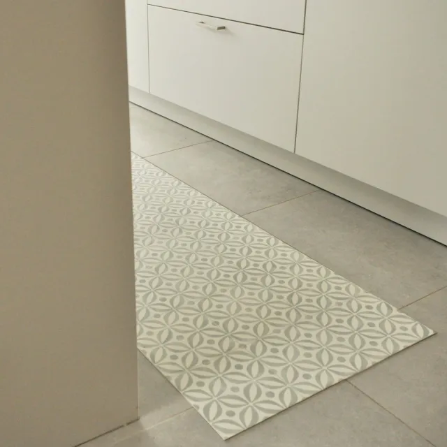 JYG Vloerkleed Belfast -Keukenloper - Keukenmat - Vinyl - Vintage - 60x340cm - Groen -Ecru Groen - Ecru