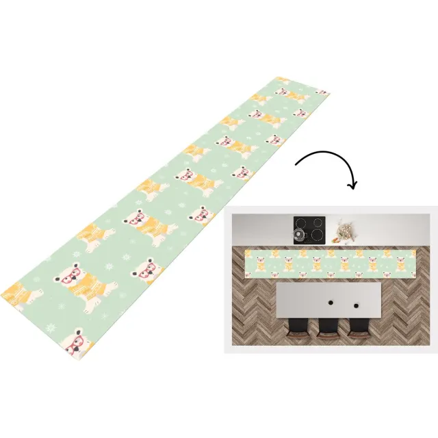 KitchenYeah Keukenloper - Loper keuken - IJsbeer - Patroon - Sjaal - 300x50 cm - Keukenloper vinyl Multicolor