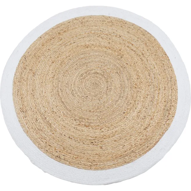 Veer Carpets Vloerkleed Jute Rond Naturel/Wit - Jute Vloerkleed – Natuurlijk Design