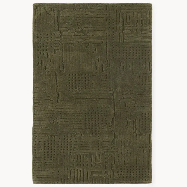 Westwing Collection Hoog-laag wollen vloerkleed Merima, handgetuft Groen