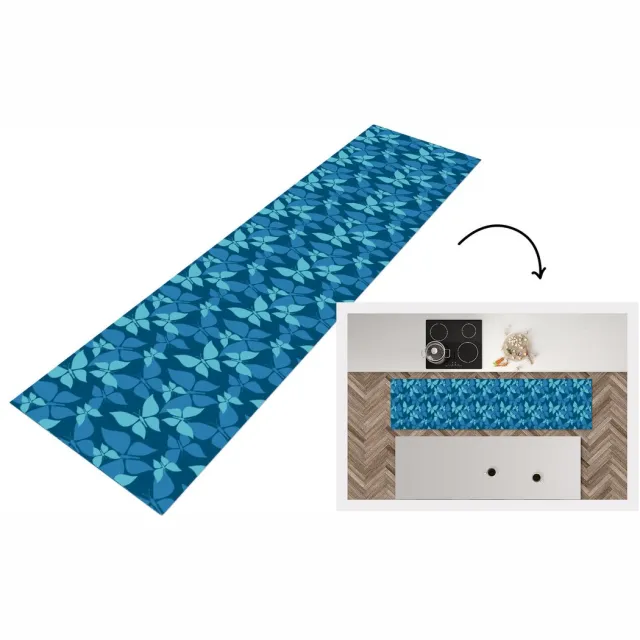 KitchenYeah Keukenloper - Loper keuken - Vlinders - Patronen - Blauw - 240x60 cm - Keukenloper vinyl