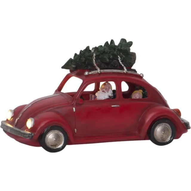 Star Trading Verlichte Kerstdecoratie 'Merryville', Kersttafereel met iconische auto, Rood, 3 LED's, Warm Wit, B 25,5 cm