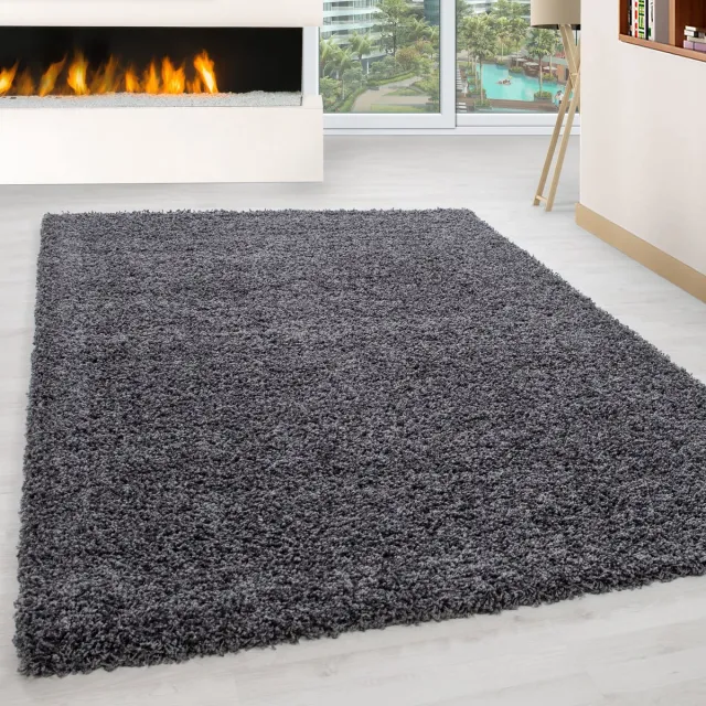 Ayyildiz Hoogpolig vloerkleed, effen grijs, woonkamerkleed, jute achterkant, afmeting: 100 cm x 200 cm