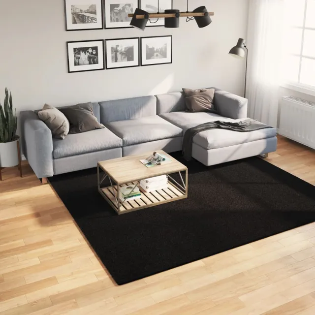 vidaXL Vloerkleed HUARTE laagpolig zacht wasbaar 240x240 cm zwart