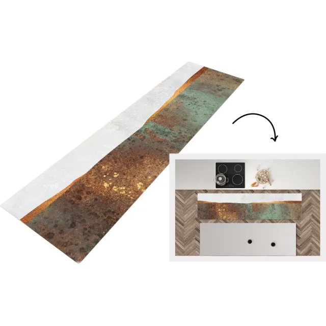 KitchenYeah Keukenloper - Loper keuken - Abstract - Luxe - Goud - 240x60 cm - Keukenloper vinyl Multicolor