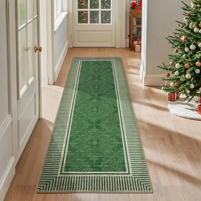 Unyqoos Stijlvolle groene loper voor gang en woonkamer met antislip en wasbare eigenschappen