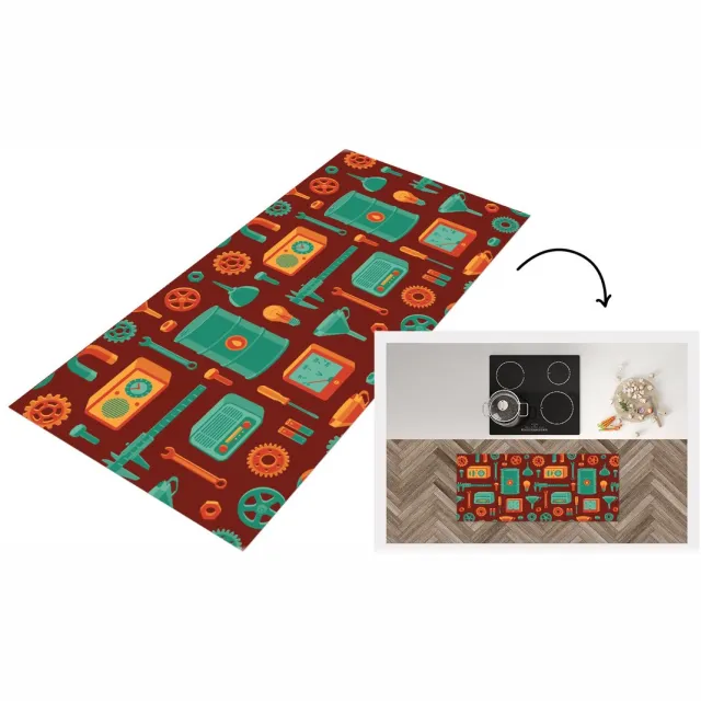 KitchenYeah Keukenloper - Keukenmat vinyl Patroon - Retro - Gereedschap - Keukenmatten loper - Keuken vloerkleed tapijt, foto 2