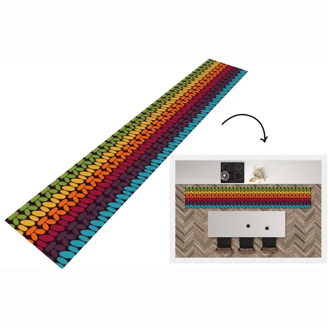 KitchenYeah Keukenloper 300x50 cm - Keukenmat vinyl Haakpatronen - Retro - Regenboog - Keukenmatten loper - Keuken vloerkleed tapijt