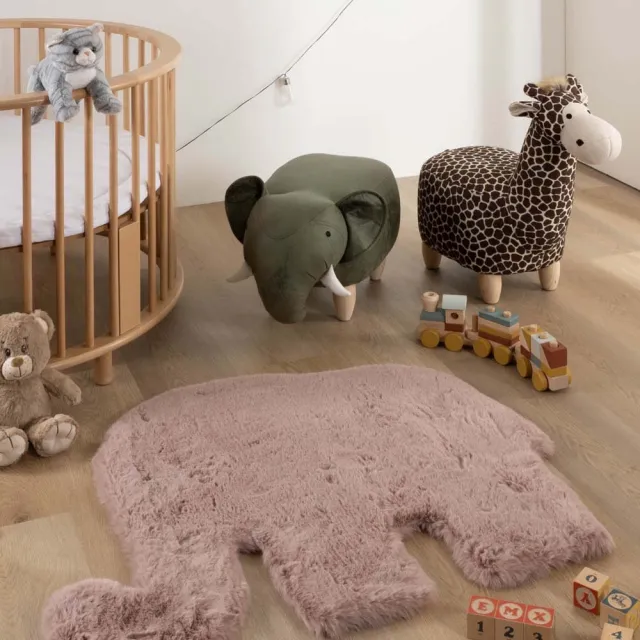 Tapeso Kindervloerkleed Olifant - Fluffy roze 80x100