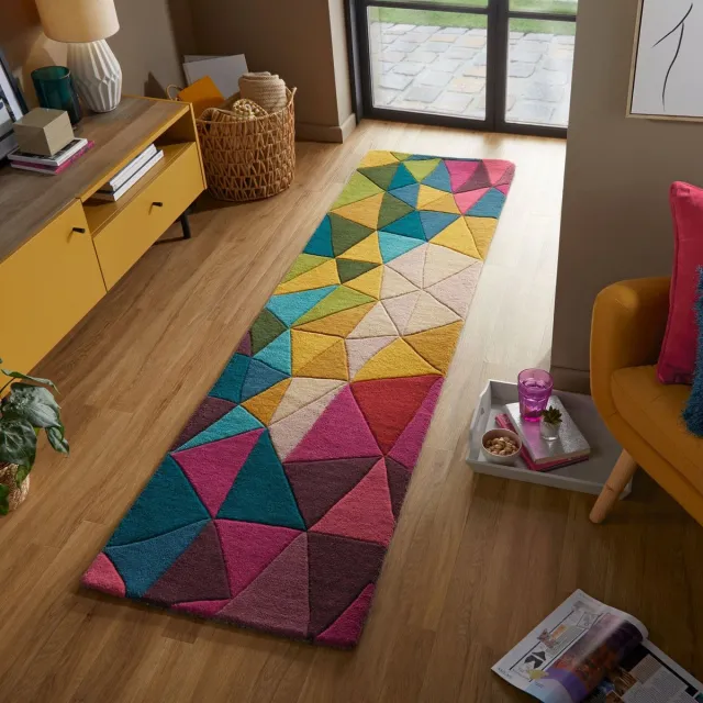 flycarpets Loper Falmouth Modern Laagpolig - 100% Wol - Geo Vloerkleed - Multi