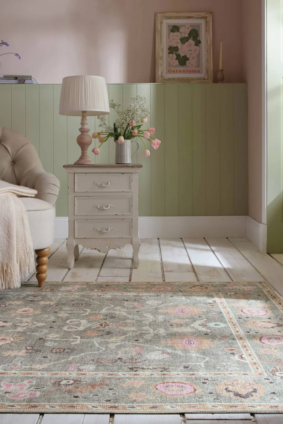 Flair Rugs Una wasbaar traditioneel vloerkleed groen, foto 2