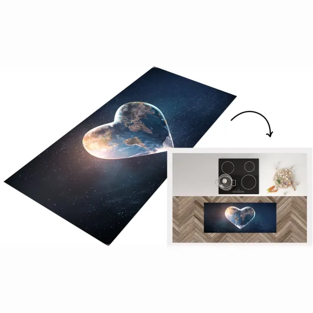 KitchenYeah Keukenloper - Loper keuken - Wereldbol - Hart - Ruimte - Keukenloper vinyl Multicolor
