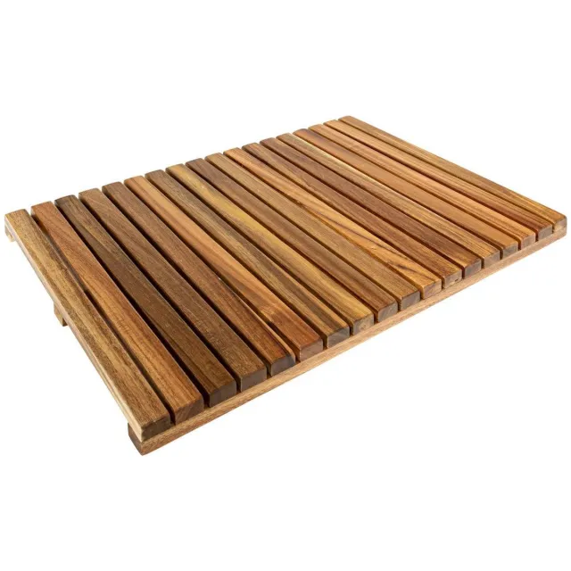 5 Five Simply Smart Badmat met roosterpatroon van acacia BLACKACIA Marron