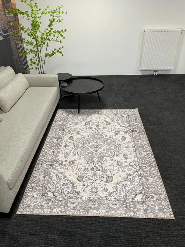 Floortraders Vintage vloerkleed - karpet - carpet - 140 x 200 cm - Beige/Sand antraciet