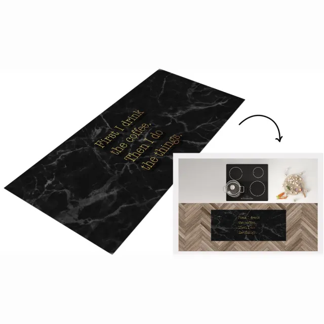 KitchenYeah Keukenloper - Loper keuken - Quotes - Koffie - Goud - Marmer - Keukenloper vinyl Multicolor