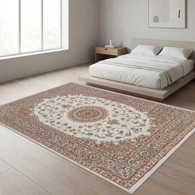 TapisTrend Oosters tapijt Crème 80x150 cm Klassiek met bloemenmedaillon voor de woonkamer, slaapkamer en eetkamer Beige