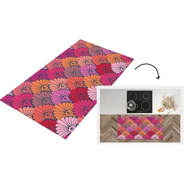 KitchenYeah Keukenloper 120x60 cm - Keukenmat vinyl Patronen - Art Deco - Roze - Bloemen - Keukenmatten loper - Keuken vloerkleed tapijt