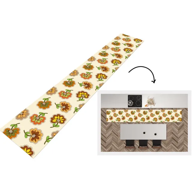KitchenYeah Keukenloper 300x50 cm - Keukenmat vinyl Design - Bloemen - Retro - Vintage - Keukenmatten loper - Keuken vloerkleed tapijt