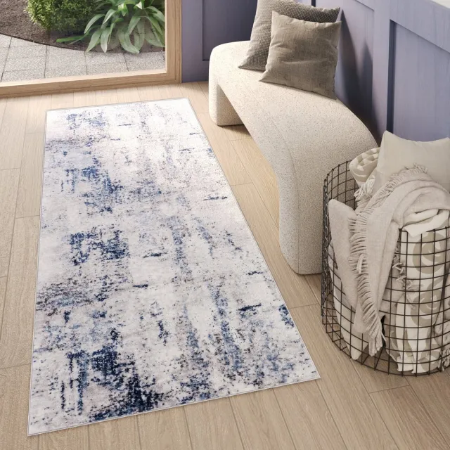 Tapiso Sky Vloerkleed Loper Grijs Blauw Vintage Woonkamer Tapijt Maat - 100x150 Licht en Donker Grijs 2