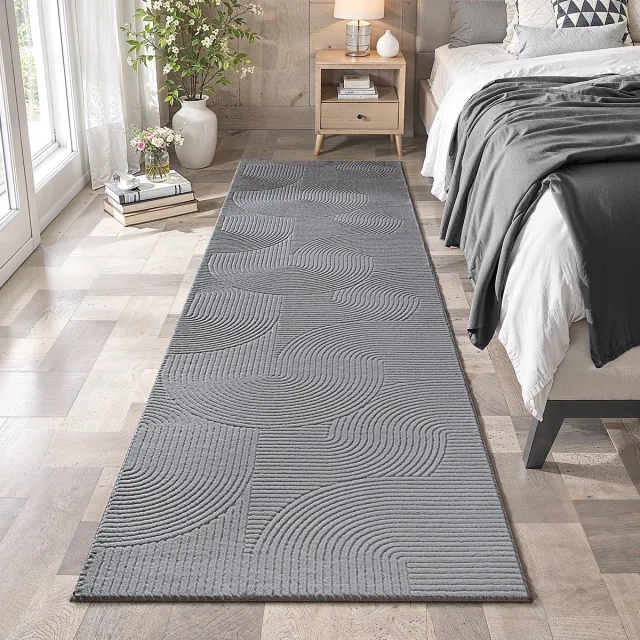 the carpet Rio – Modern & onderhoudsvriendelijk laagpolig vloerkleed met 3D-reliëf, zachte touch & antislip rug – geschikt voor woonkamer, slaapkamer of hal – grijs, 80 x 300 cm
