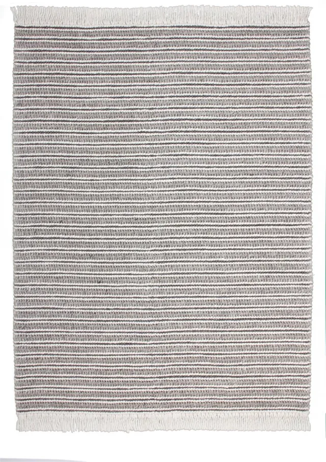 Padiro stijlvol laagpolig vloerkleed 80 x 150 cm - lichtgrijs - modern streeppatroon - met franjes - voor vloerverwarming - van wol, viscose en katoen
