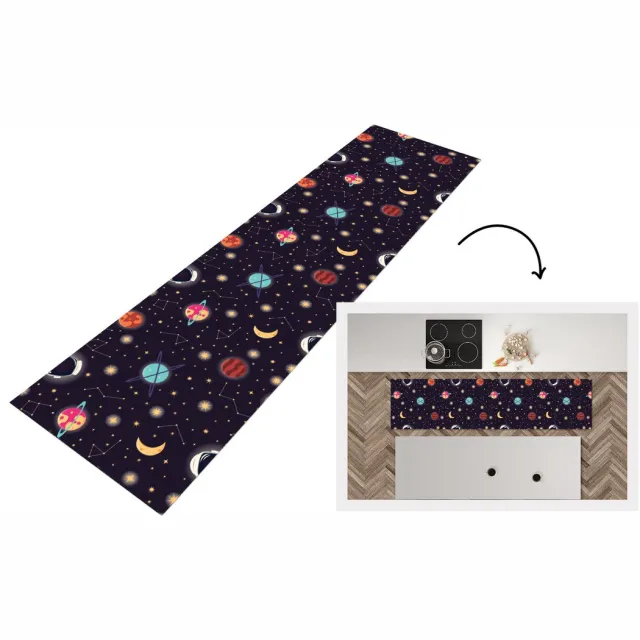 KitchenYeah Keukenloper - Loper keuken - Space - Zodiac - Sterren - Design - Heelal - 240x60 cm - Keukenloper vinyl Multicolor
