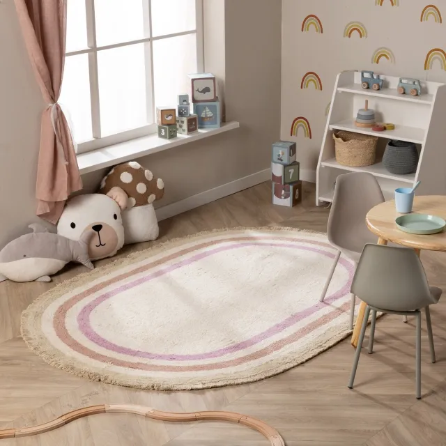 Little Olly Ovaal wasbaar kindervloerkleed - Milo Roze - 160x240 cm