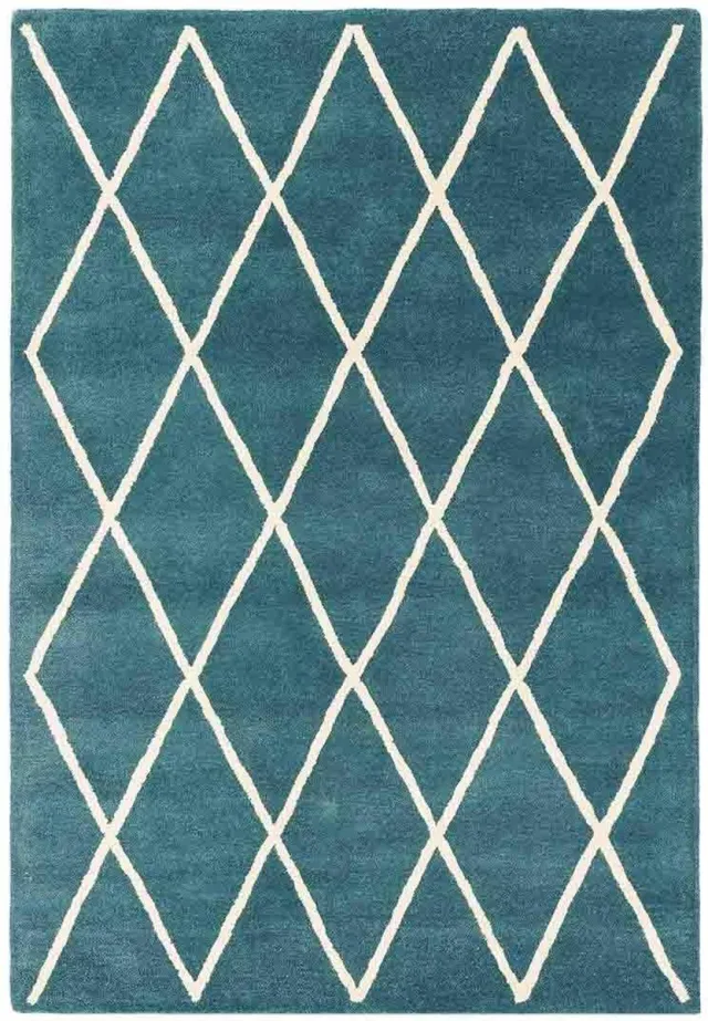 Eazy Living Easy Living - Albany-Diamond-Teal Vloerkleed - 160x230 - Rechthoek - Laagpolig Tapijt - Modern - Blauw, Wit