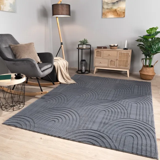 TT Home Woonkamertapijt eetkamer kortpolig geometrisch uiterlijk Skandi Boho effen kleuren 80 x 150 cm Rechthoek 80 x 150 cm Rechthoek antraciet